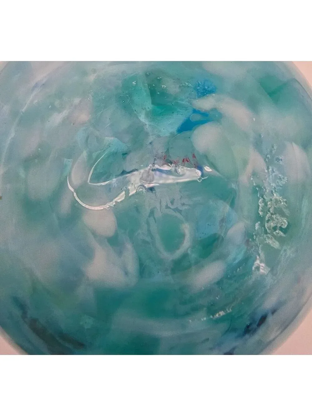 Taryn Jayne Signed Hand Blown Art Glass Vase Aqua Blue White Studio Glass